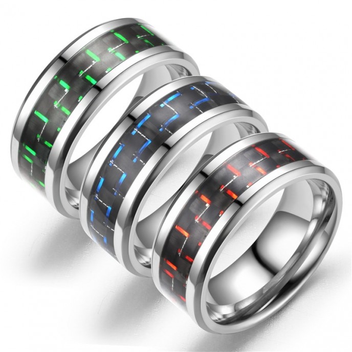 Tri-color Carbon Fiber Couple's Ring Titanium Steel Ring