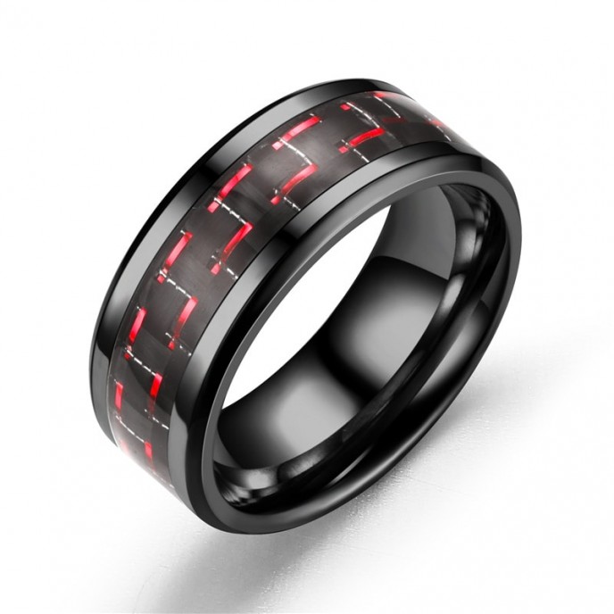 Tri-color Carbon Fiber Couple's Ring Titanium Steel Ring